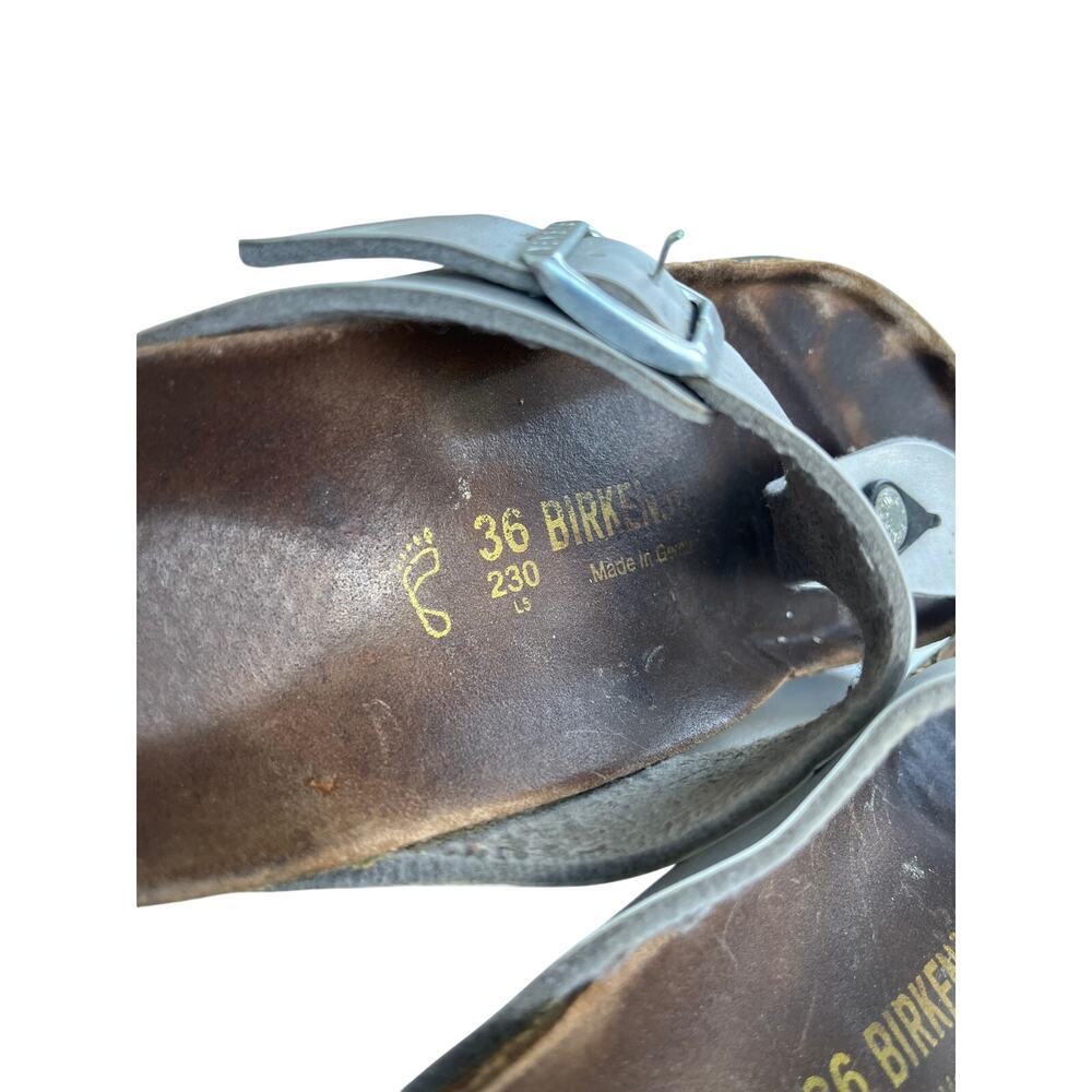 Womensn Birkenstock Gizeh Leather Sandals Size 5 Silver Brown - Picture 5 of 6